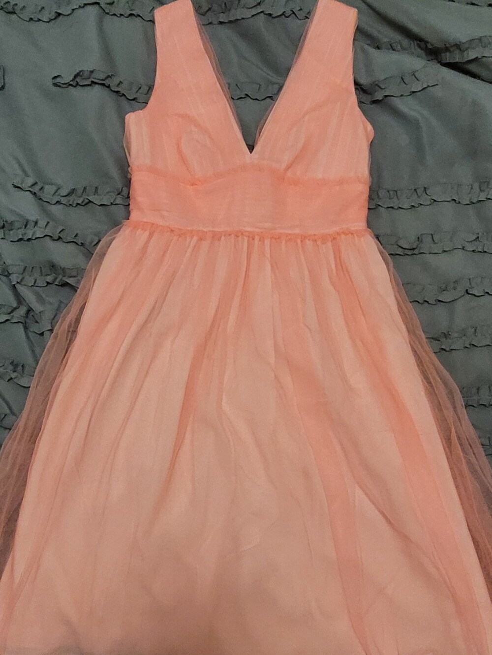 J. Crew Peach Tulle V-Neck Formal Dress